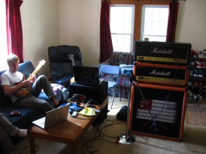 Aaron laying down the mad guitar trackz.