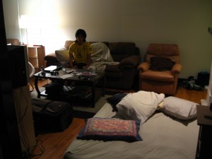 Couches and air mattresses and chairs, oh my.