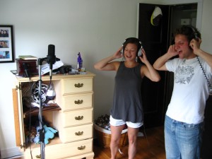 Taylor and Kim laying down some hot vocals.