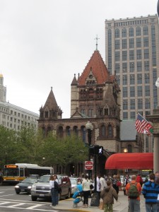 In addition to buildings, Boston featured numerous pedestrians.